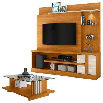 Estante Home Theater Alan Com Mesa De Centro Frizz Cinamomo Off White - Madetec