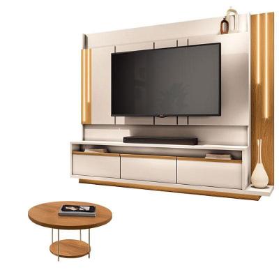 Estante Home Theater Montane Off White Cinamomo E Mesa De Centro Sky Cinamomo - Hb Móveis