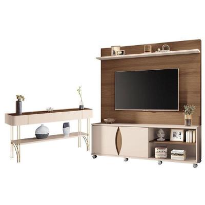 Estante Home Theater Luxor E Aparador Vivant Castanho Off White - Hb Móveis