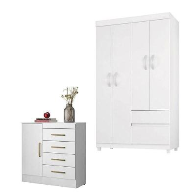 Cômoda Montevidéu E Guarda Roupa Solteiro Lótus Branco Flex - Demóbile