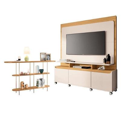 Estante Home Theater Quantum Off White Cinamomo E Aparador Infinity Cinamomo – Hb Móveis