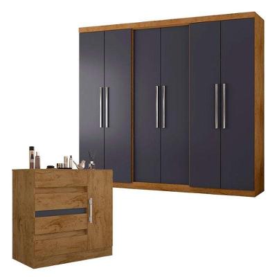 Guarda Roupa Casal 6000 E Cômoda 8000 Freijó Carbono – Araplac