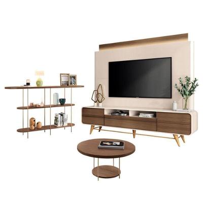 Estante Home Theater Nobre Off White Castanho E Aparador Infinity E Mesa De Centro Sky Castanho – Hb Móveis