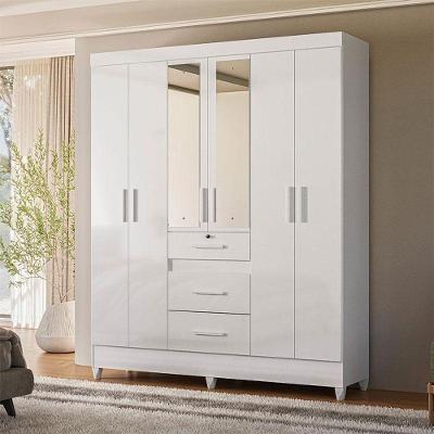 Guarda Roupa Casal Ambiente Itatiba 6 Portas Branco Brilho Com Espelho - Moval