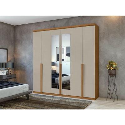 Guarda Roupa Casal Ambiente Alonzo 6 Portas Amêndoa Clean Off White Com Espelho - Lopas