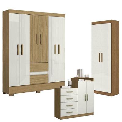 Guarda Roupa Casal Coimbra 2005138 Com Armário Multiuso New 2000191 E Cômoda Londres Atacama Off White - Aramóveis