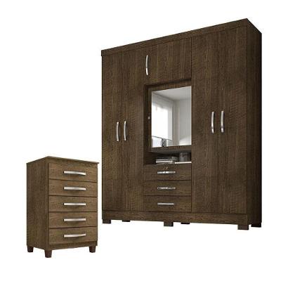 Guarda Roupa Casal Imperial Com Cômoda Cannes 5 Gavetas Malbec – Incorplac