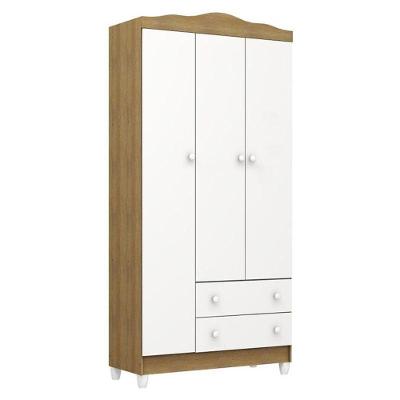 Guarda Roupa Infantil Mel Flat 3 Portas Branco Acetinado Amadeirado - Carolina