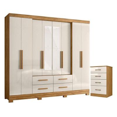 Guarda Roupa Casal San Lorenzo Com Espelho E Cômoda Ms913 Freijó Off White – Moval