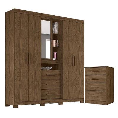 Guarda Roupa Solteiro Eldorado E Cômoda Ms913 Castanho Wood - Moval