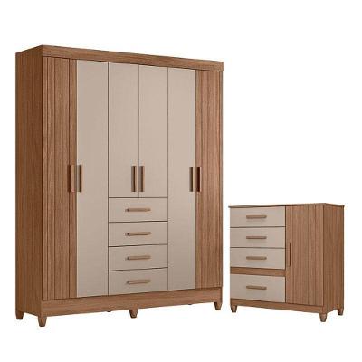 Guarda Roupa Solteiro Aruba E Cômoda Vênus Com Pés Carvalho Fendi – Moval