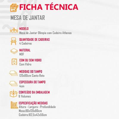 Sala De Jantar Mesa Olimpia 120cm Mdf Vidro Canto Reto Com 4 Cadeiras Grafite, Off White E Imbuia