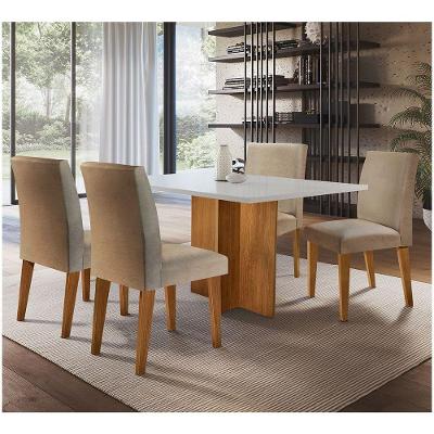 Mesa Olivia em Mdf 4 Cadeiras Grecia Turim Off White Imbuia