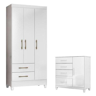 Guarda Roupa Infantil Lima E Cômoda Vênus Com Pés Branco Flex – Moval