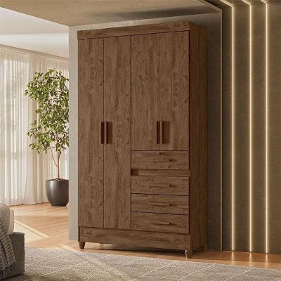 Guarda Roupa Solteiro Ambiente Sobral 4 Portas Castanho Wood - Moval