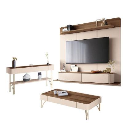 Home Suspenso Galax E Aparador Vivant E Mesa De Centro Cadenza Castanho Off White - Hb Móveis