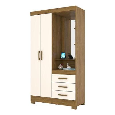 Guarda Roupa Solteiro Pequin Nature Off White Com Espelho – Briz Móveis