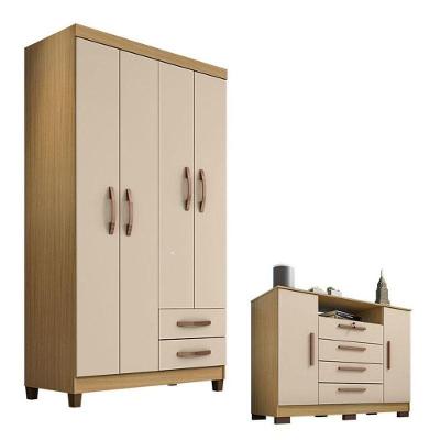 Guarda Roupa Solteiro Modena 4 Portas E Cômoda Madri Carvalho Americano Off White – Incorplac
