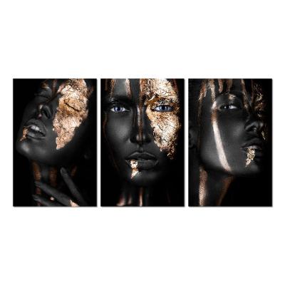 Kit 3 Placas Decorativas Mulheres Negras Gold 20x30 Cm Mdf