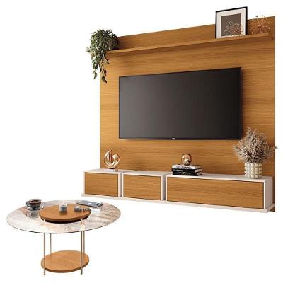Home Suspenso Max Cinamomo Off White E Mesa De Centro Sky Com Tampo De Vidro Cinamomo- Hb Móveis