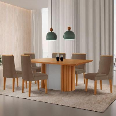 Mesa De Jantar Aspen 180cm Tampo Mdf Laminado 6 Cad Lisboa Veludo Capuccino/naturale/off White