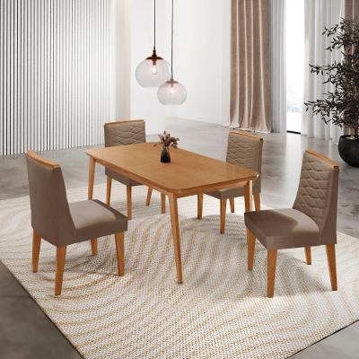 Mesa De Jantar Copper 120cm Tampo Mdf Com 4 Cadeiras Eloise Veludo Capuccino/naturalle/naturalle