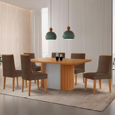 Mesa De Jantar Aspen 180cm Tampo Mdf Laminado 6 Cad Lisboa Veludo Marrom/naturale/off White
