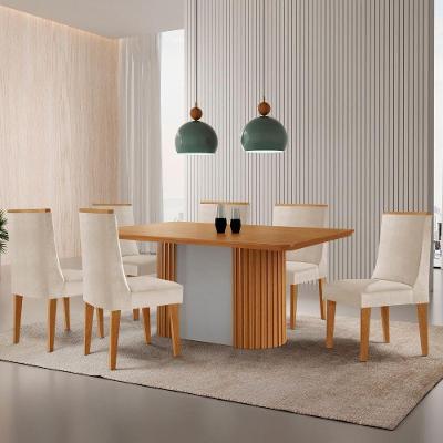 Mesa De Jantar Aspen 180cm Tampo Mdf Laminado 6 Cad Lisboa Veludo Creme/naturale/off White