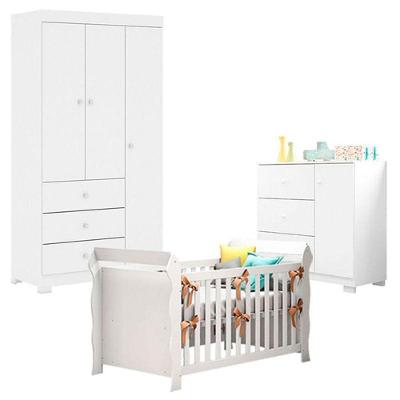 Quarto De Bebê Duda 3 Portas Com Berço Americano Lara Branco Brilho – Phoenix Baby