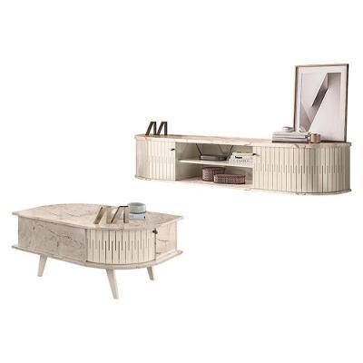 Rack Bancada Suspensa Algarve Com Mesa De Centro Indianápolis Calacata Off White – Madetec