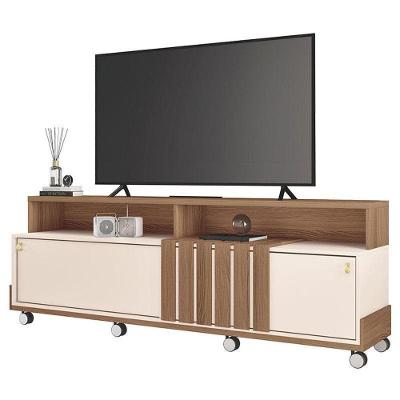 Rack Bancada Para Sala Graci 1.8 Castanho Off White – Hb Móveis