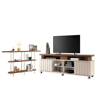 Rack Bancada Rivera 1.8 Com Aparador Infinity Off White Castanho – Hb Móveis