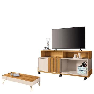 Rack Bancada Graci 1.3 Com Mesa De Centro Cadenza Cinamomo Off White – Hb Móveis