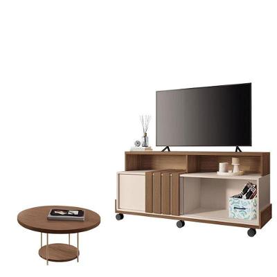 Rack Bancada Graci 1.3 Com Mesa De Centro Sky Castanho Off White – Hb Móveis