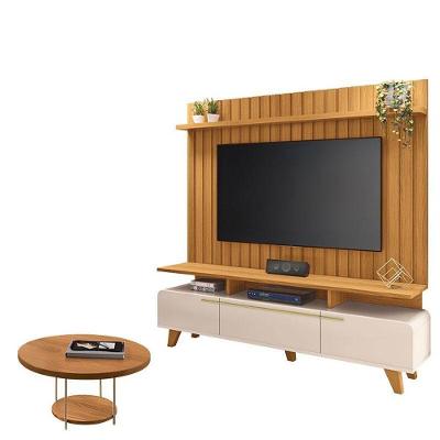 Rack Bancada Essenza E Painel Link 2.0 Com Mesa De Centro Sky Off White Cinamomo – Hb Móveis