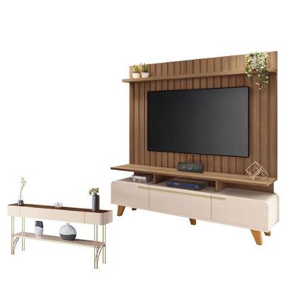 Rack Bancada Essenza E Painel Link 2.0 Com Aparador Vivant Off White Castanho – Hb Móveis