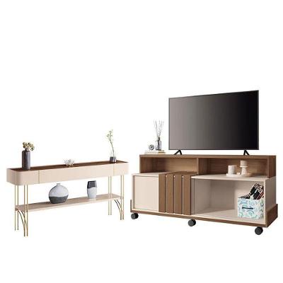 Rack Bancada Graci 1.3 Com Aparador Vivant Castanho Off White – Hb Móveis