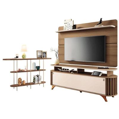 Rack Bancada Alba Com Painel Curv Com Aparador Infinity Castanho Off White – Hb Móveis