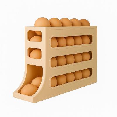 Porta Ovos Rolante Automático – Organizador De Geladeira Para 21 Ovos, Empilhável E Durável - Bege