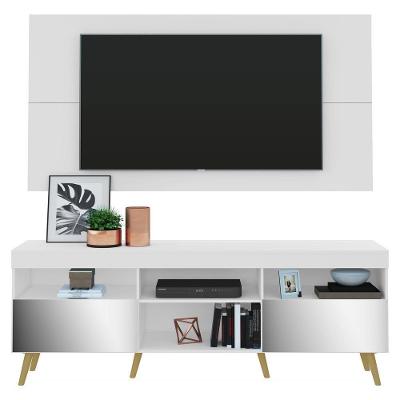 Rack Com Painel E Suporte Tv 65" Retrô Com Espelho Flórida Multimóveis V3142 Branco/Natural