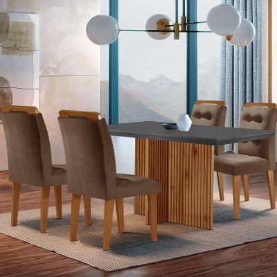 Sala De Jantar Mesa Olímpia 120cm Mdf Canto Reto Com 4 Cadeiras Carol Marrom, Grafite E Imbuia