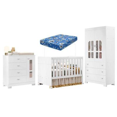Quarto De Bebê New Katatau Branco Acetinado Com Colchão Ortobom ? Reller
