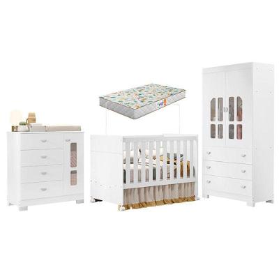 Quarto De Bebê New Katatau Branco Acetinado Com Colchão Gazin ? Reller