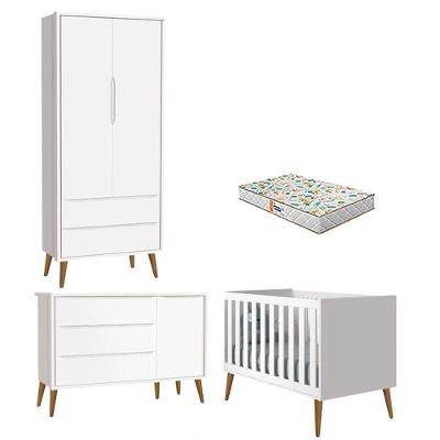 Quarto De Bebê 2 Portas Theo Branco Pés Amadeirados Com Colchão Gazin ? Reller