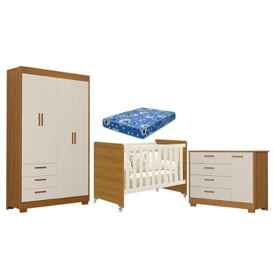 Quarto De Bebê Zaki E Berço Americano Evolution 4 Em 1 Areia Acetinado Savana Com Colchão Ortobom - Reller