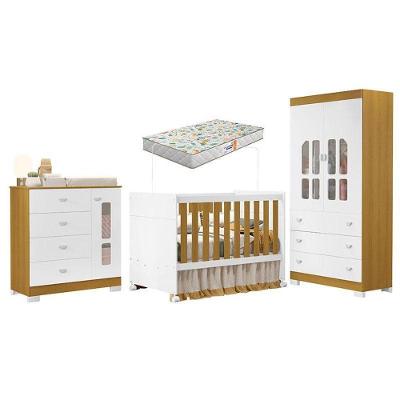 Quarto De Bebê New Katatau Branco Acetinado Savana Com Colchão Gazin ? Reller