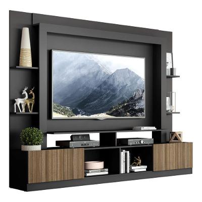 Estante Com Suporte Tv 65" E 2 Portas Oslo Multimóveis V3386 Preta/Madeirada Preto/Madeirado