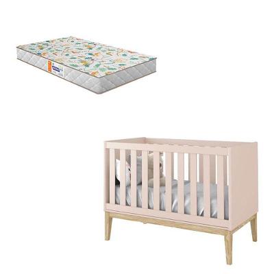 Berço Americano New Classic Rosa Com Pés Madeira Natural E Colchão Gazin ? Reller