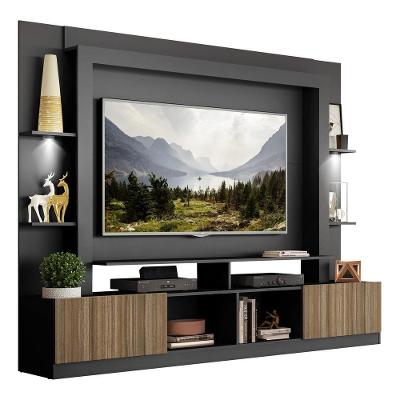 Estante Com Suporte Tv 65" E Leds Berlim Multimóveis V3384 Preta/Madeirada Preto/Madeirado