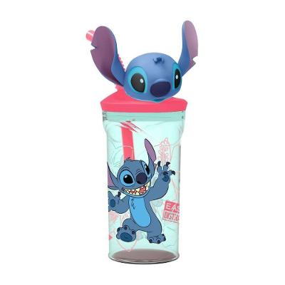 Copo Com Canudo Acrílico Tampa Stitch Disney 3d Látex 360ml - Tuut